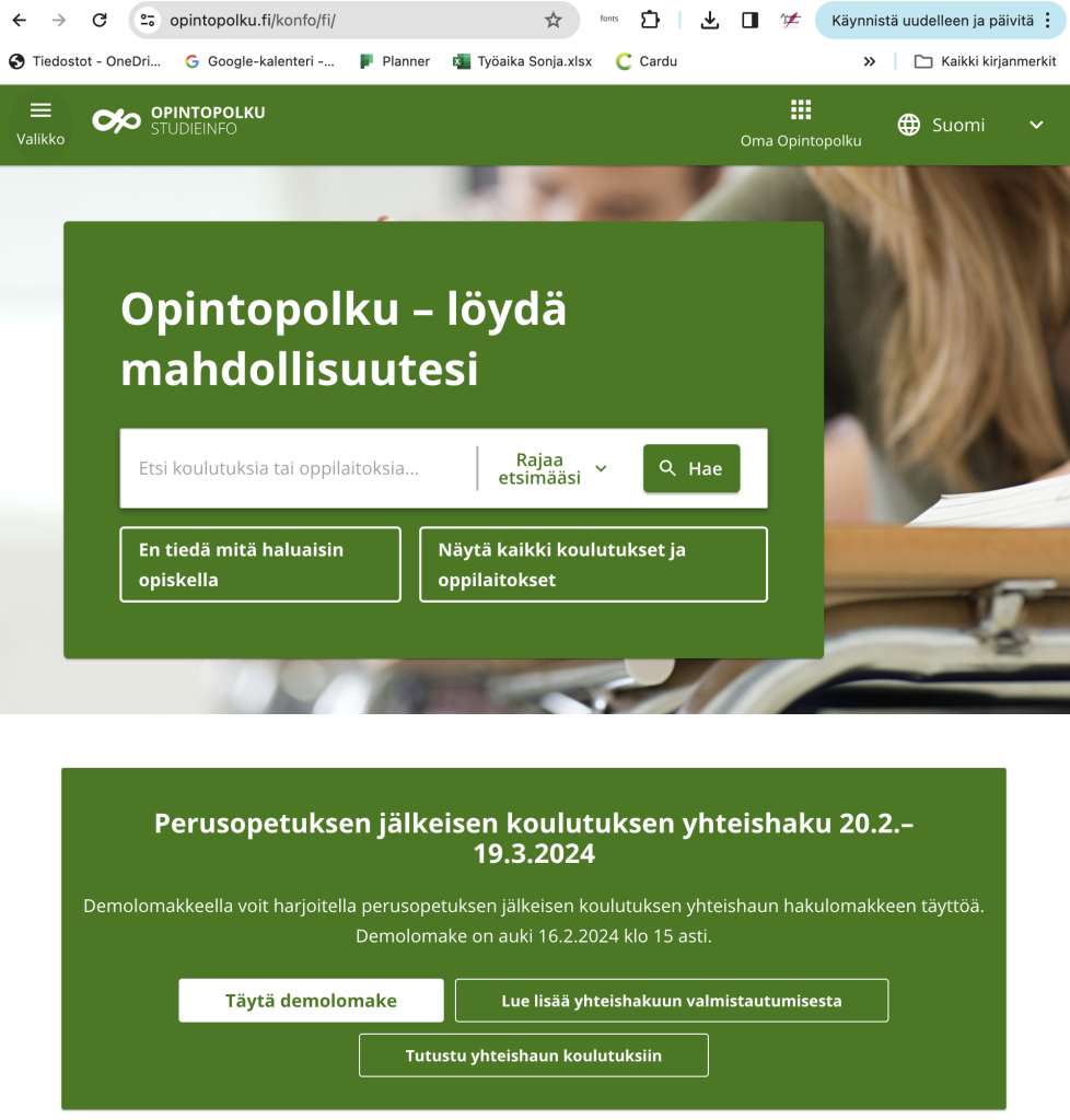 Kuvakaappaus opintopolku.fi-sivustolta.